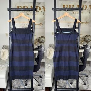 Banana Republic Stripe Square Neck Bi-Stretch Sheath Dress Navy Black Women's 4